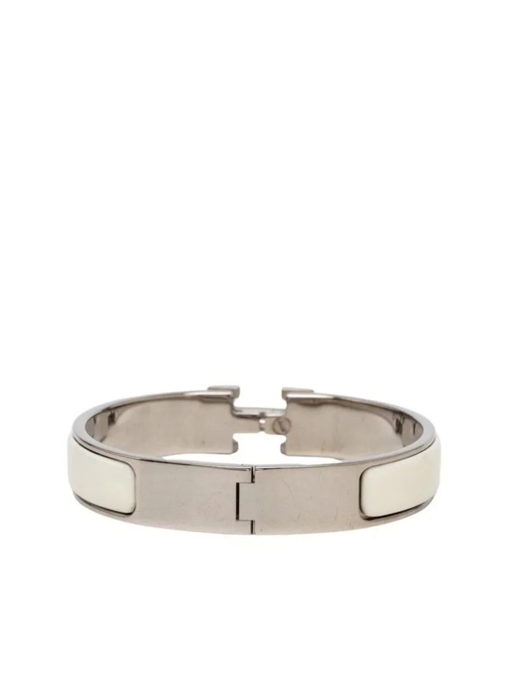Hermes Click PM Bracelet Bangle Silver White Metal